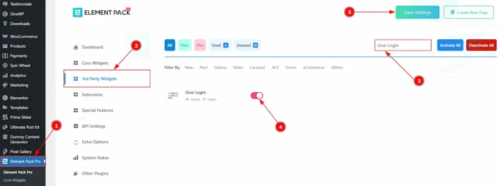 Enable The Give Login Widget