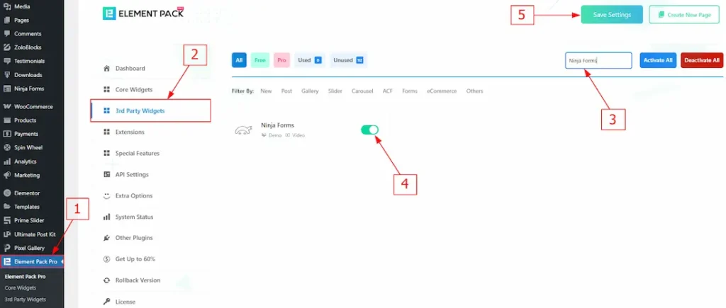 Enable The Ninja Forms Widget