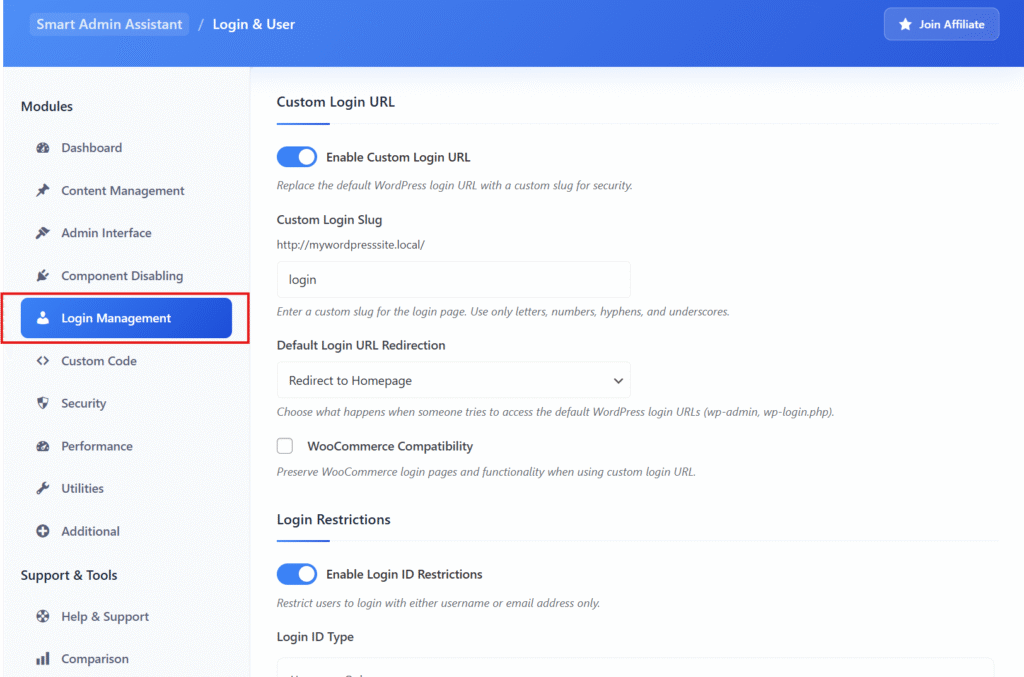 Login Management Features