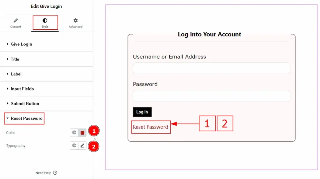Reset Password Section
