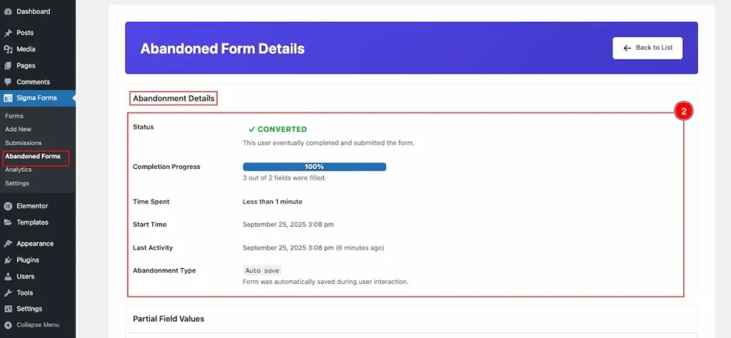 abandoned form details - BdThemes
