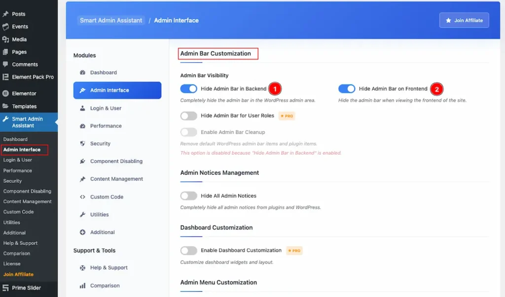 admin bar customization - BdThemes