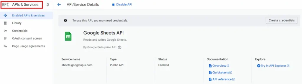 Navigate the APIs & Services
