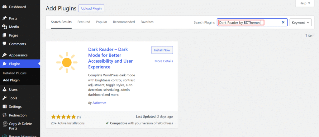 Install the Dark Reader Plugin on WordPress