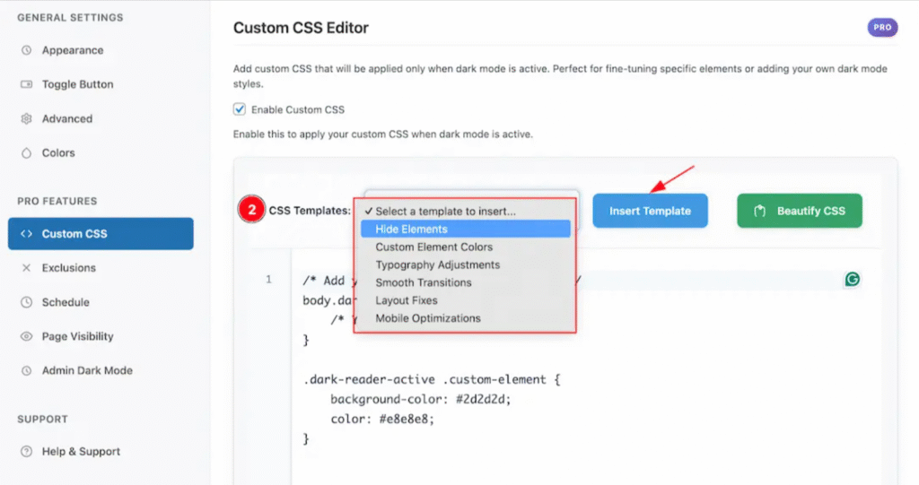 advanced CSS customization for dark mode