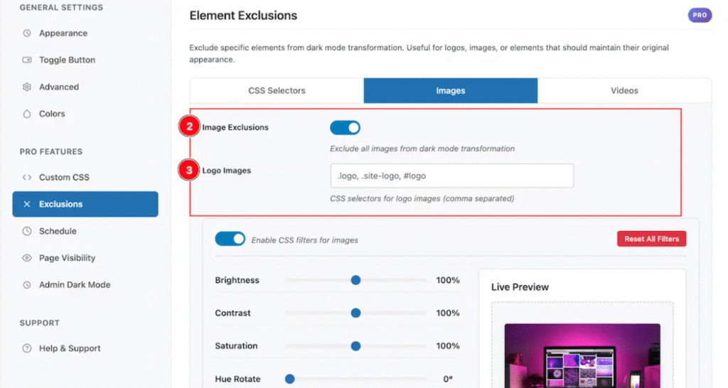 exclude elements from dark mode
