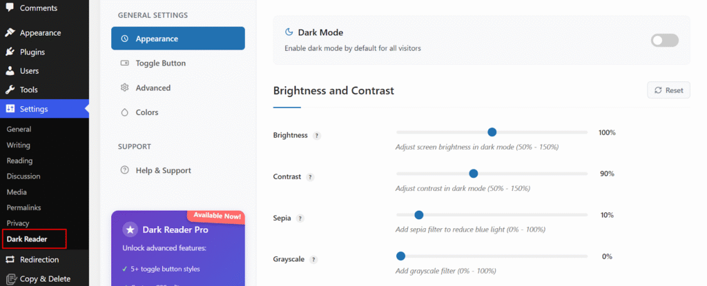 Configure Basic Dark Mode Appearance Settings