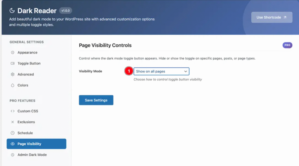Control Dark Mode Visibility Across Different Pages