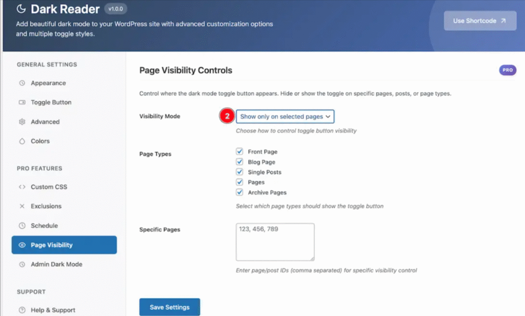Set Page-Specific Dark Mode Visibility Rules