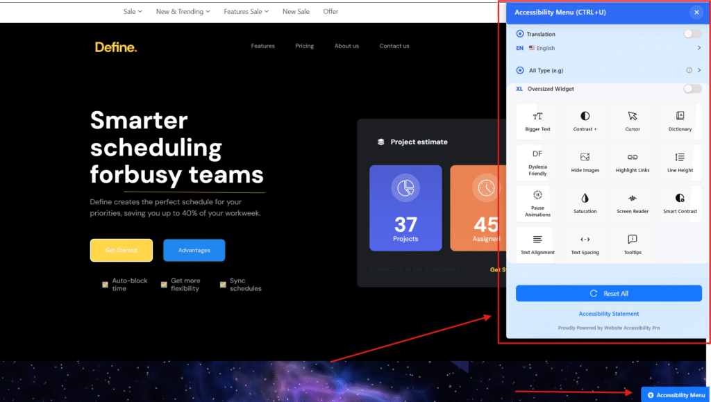 personalized accessible menu with Sigmally - WordPress Accessibility Plugin