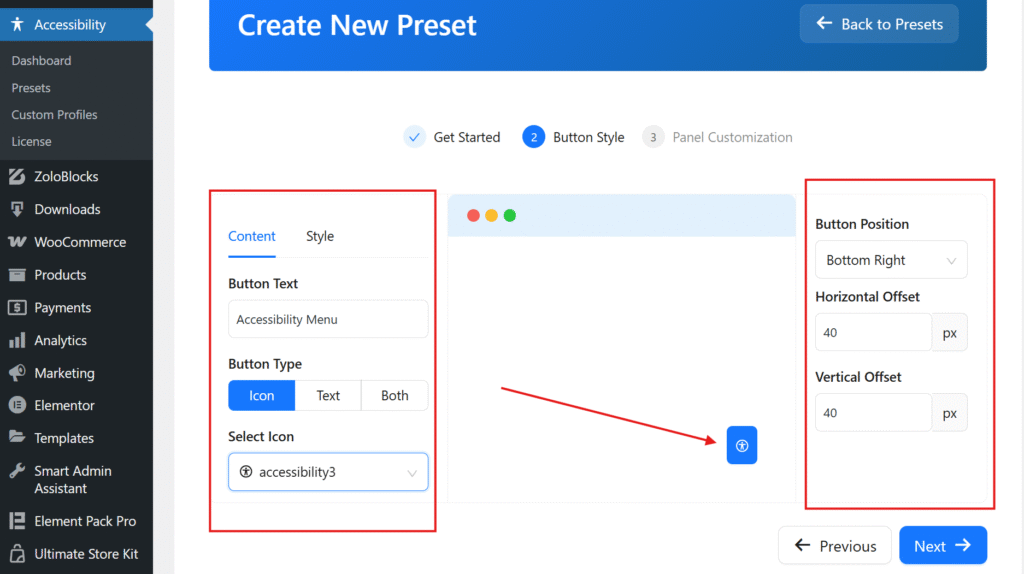 Accessible Button Design and Settings