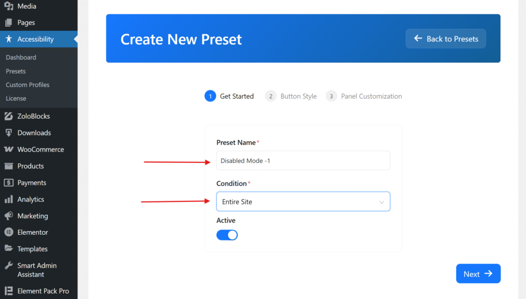 Turn on the accessibility active status toggle