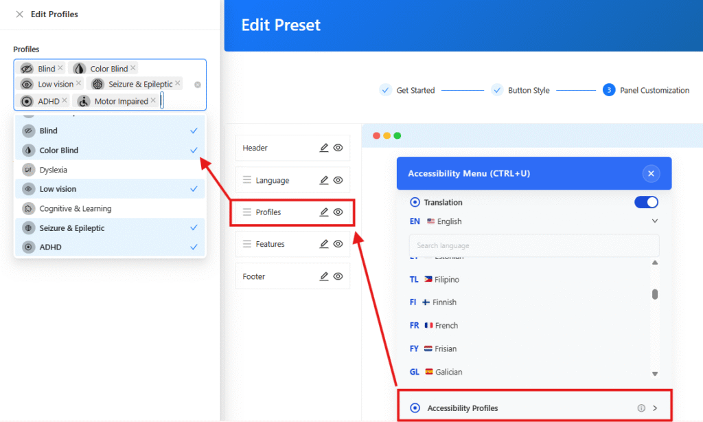 set accessibility profile