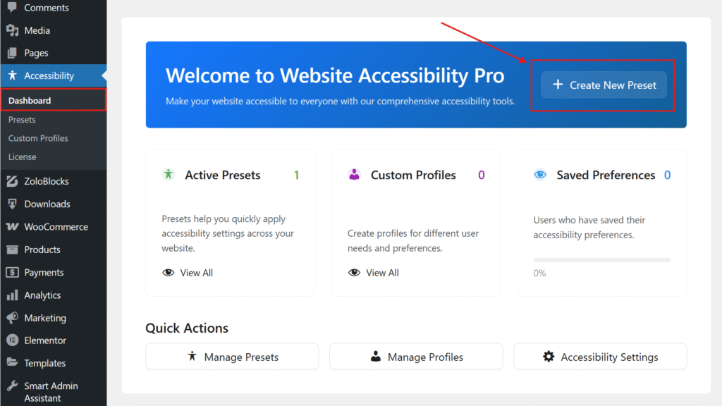 Create a Accessibility Preset