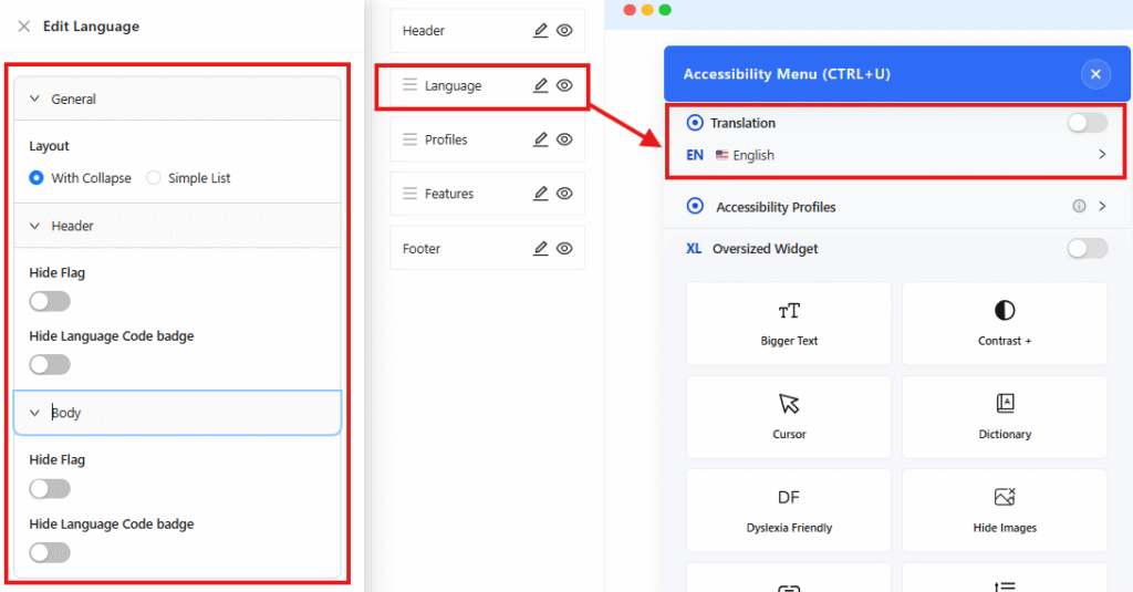 set accessible language
