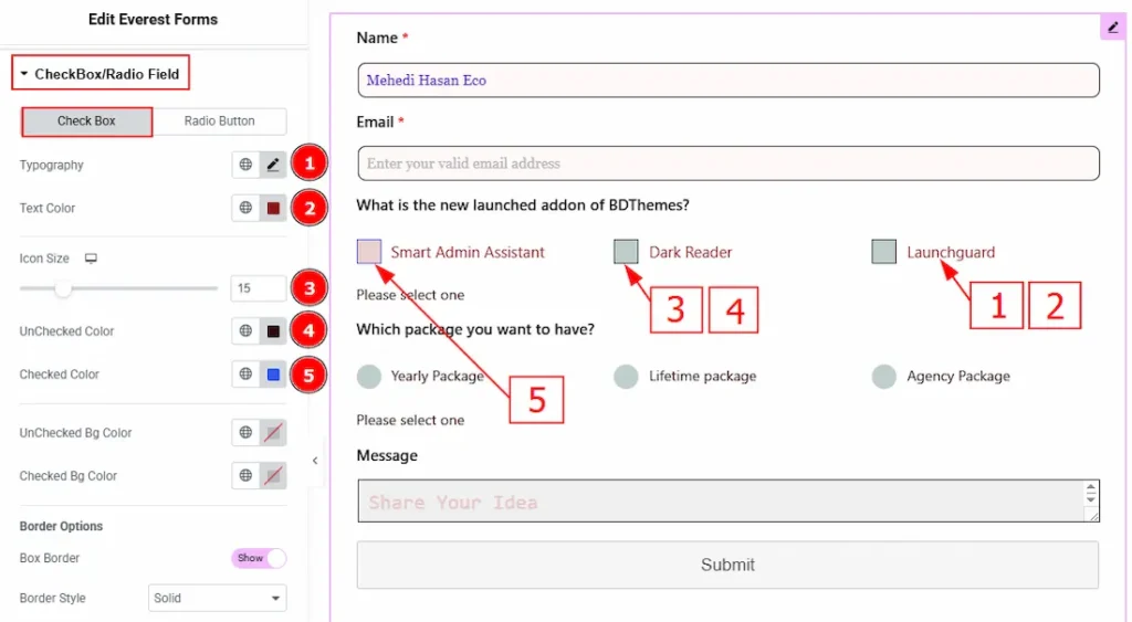 CheckBox/Radio Field Section