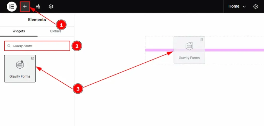 Inserting the Gravity Forms widget