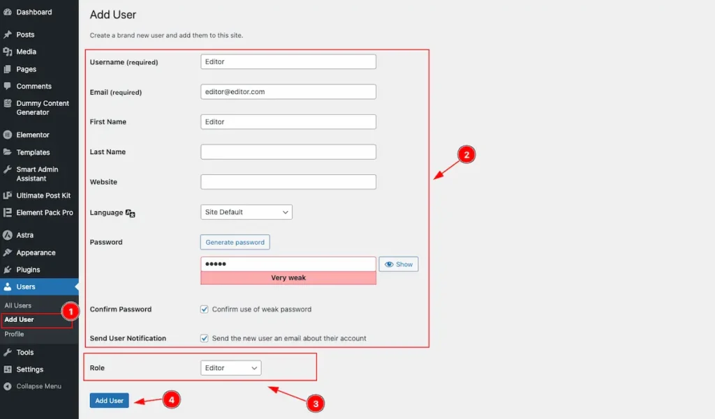 Editor User create - BdThemes