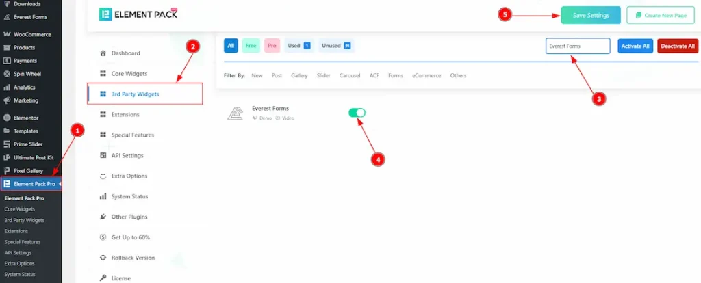 Enable The Everest Forms Widget
