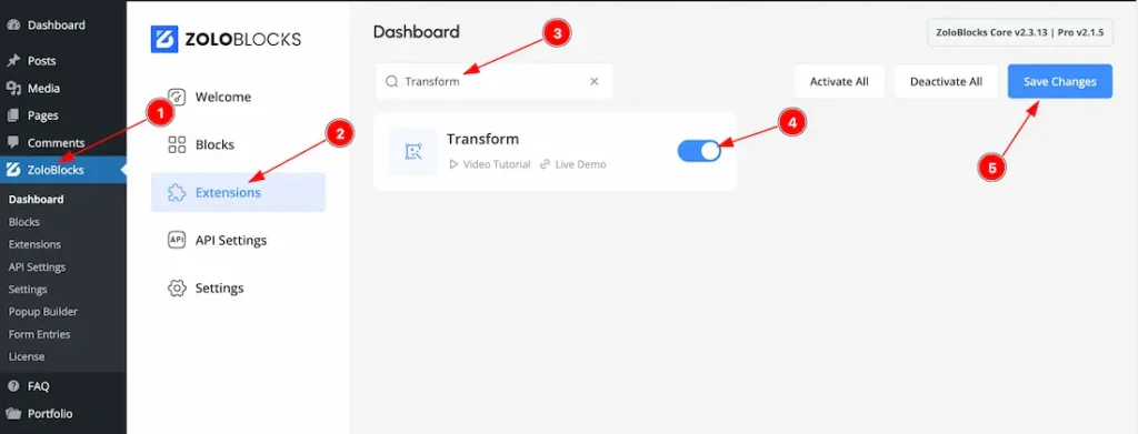 Enable the Transform Effects Extension