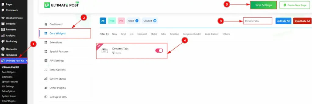 Enable the Dynamic Tabs widget