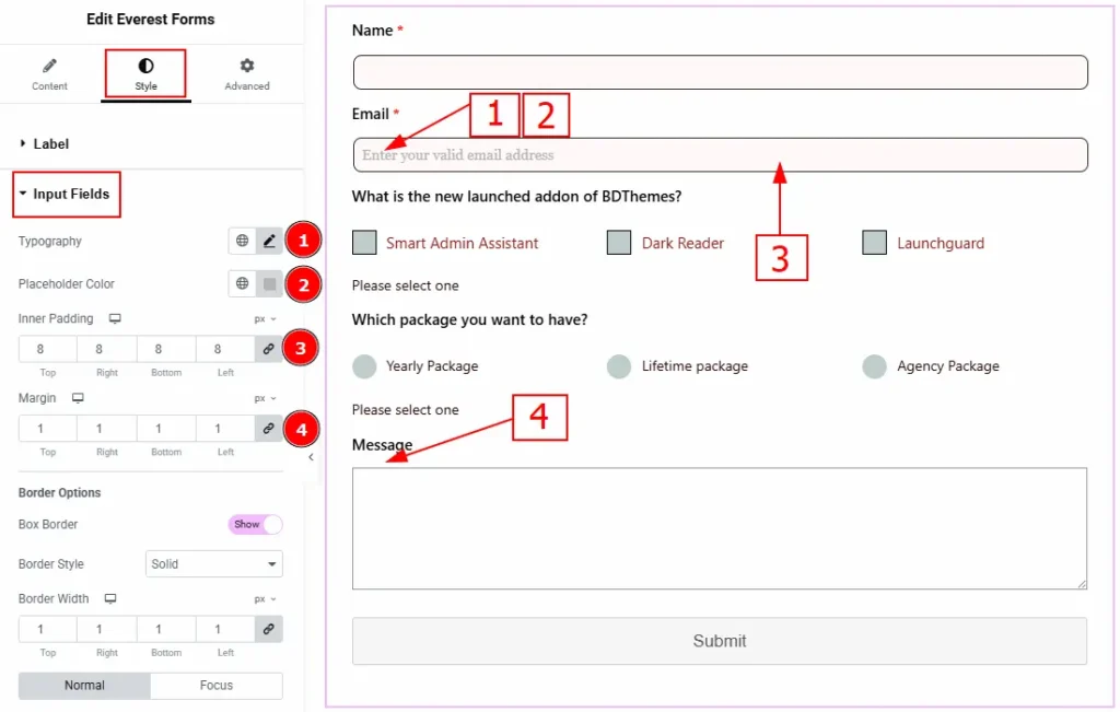 Input Fields Section