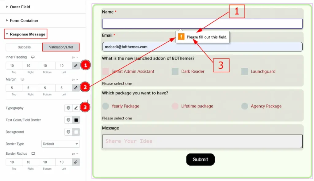 Response Message Validation error 01 - BdThemes