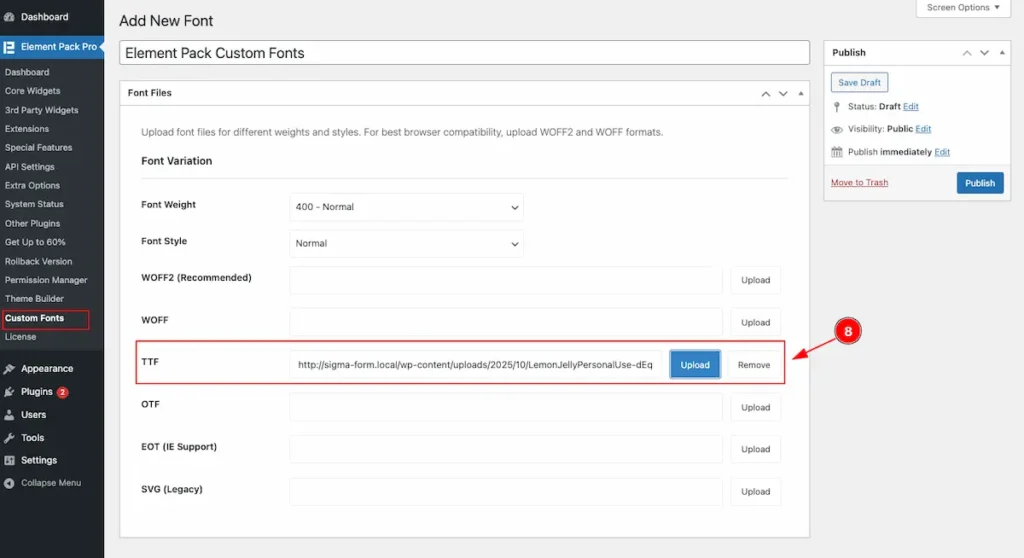 Upload fonts 3 - BdThemes