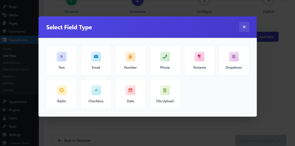 Choose a field type from here