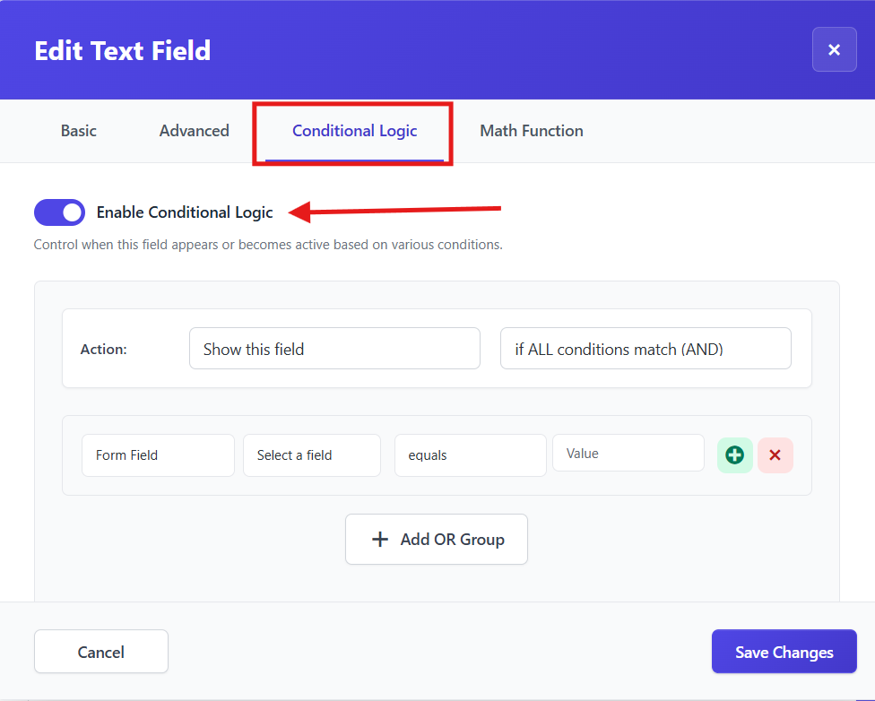 Conditional Logic tab