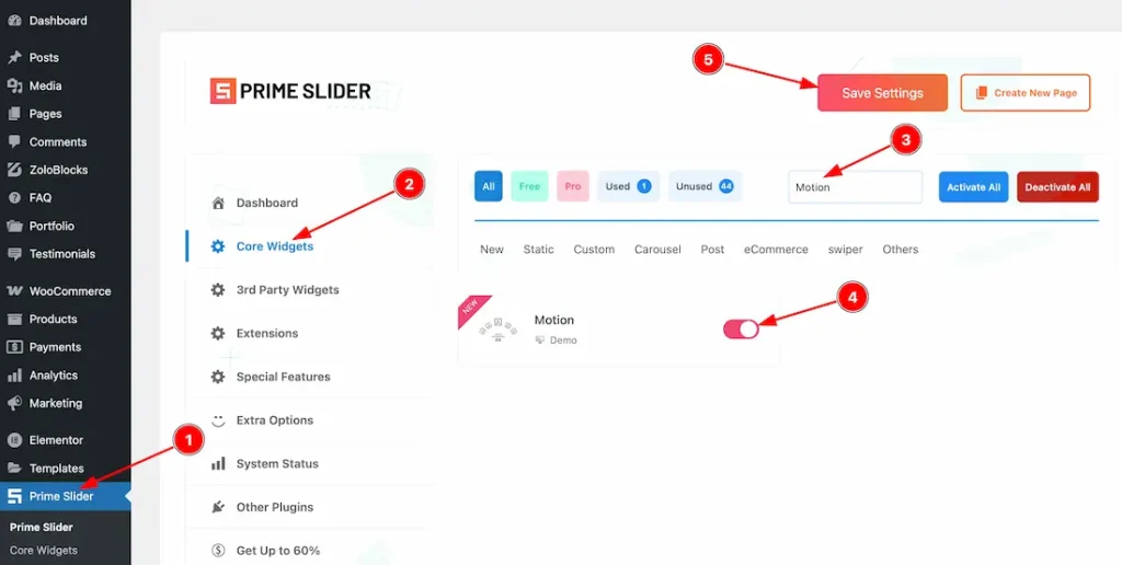 Enable The Motion Slider Widget