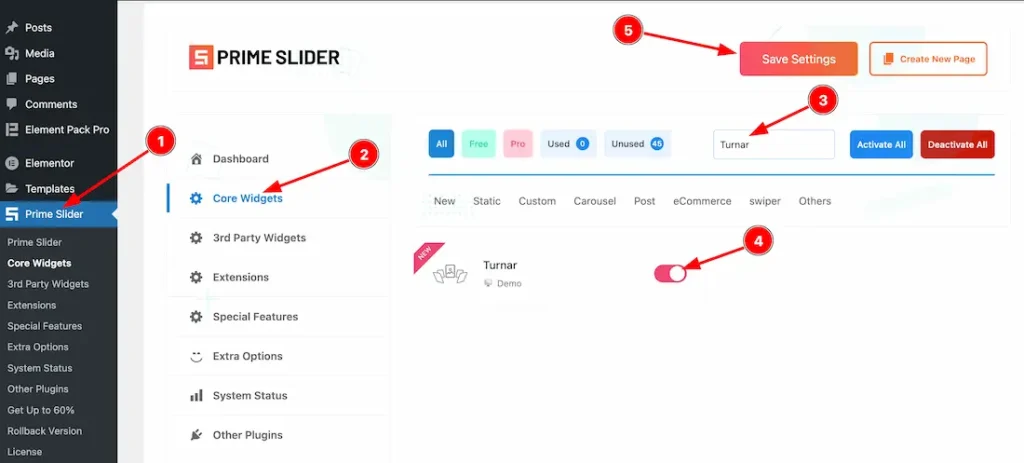 Enable The Turnar Slider Widget