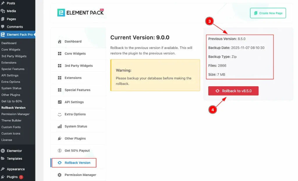 Rollback Button - BdThemes