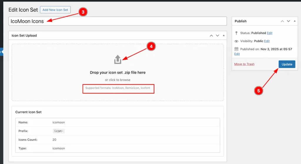 Set Icon Name & Upload