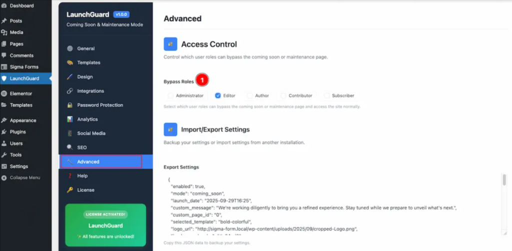 User interface for access control settings
