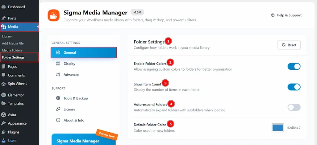 Folder Settings Section