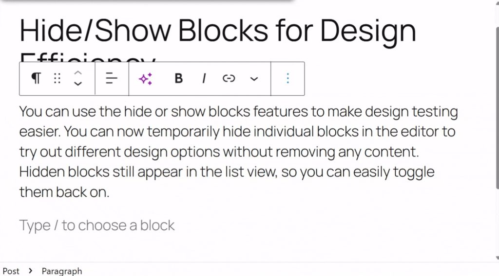 Hide/Show Blocks for Design Efficiency