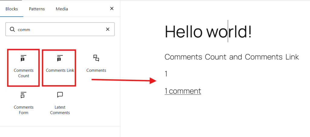 Comments Blocks: Count and Link
