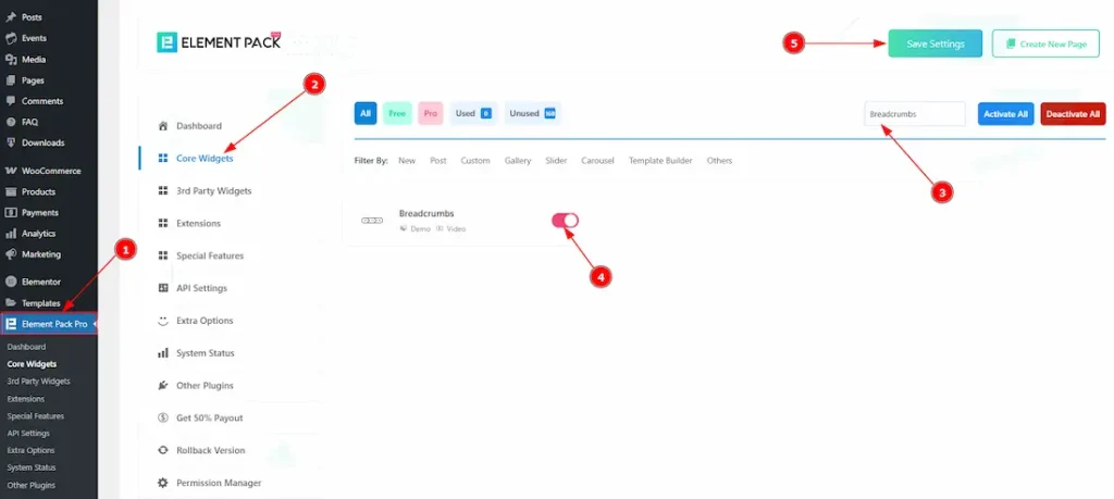 Enable the Breadcrumbs Widget