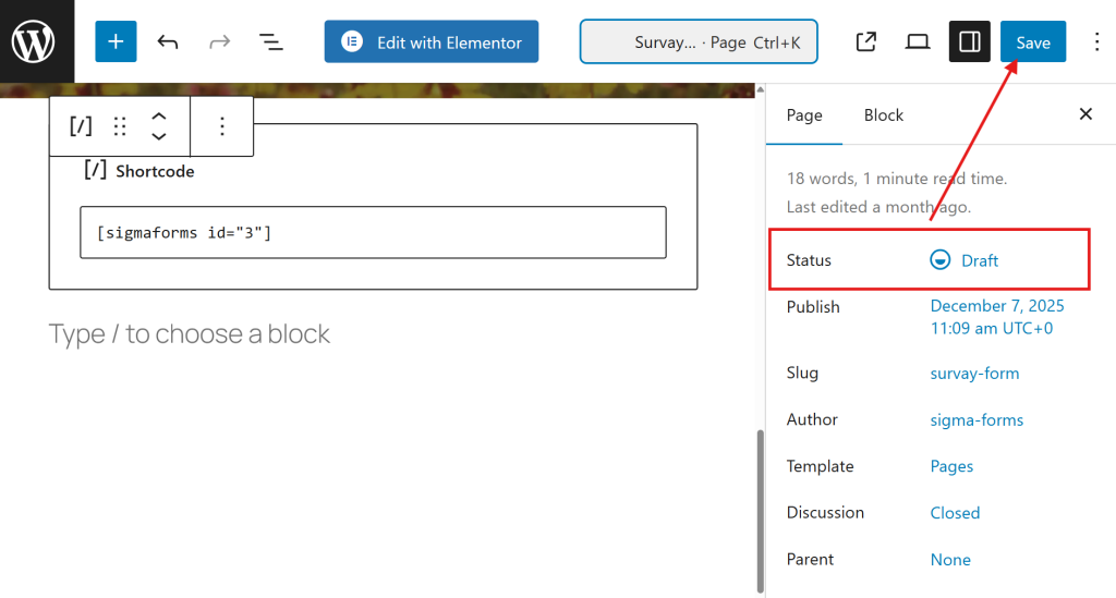 Click on the Save button after Draft