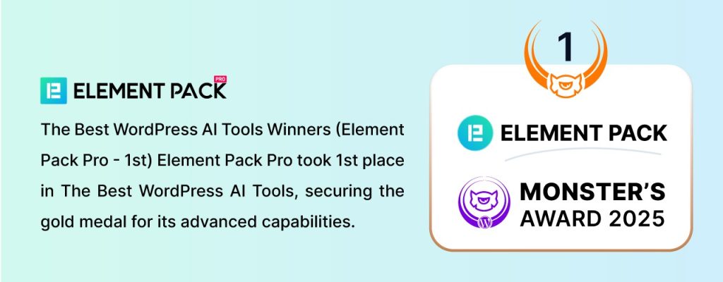 Element Pack Pro took 1st place in the Best WordPress AI 