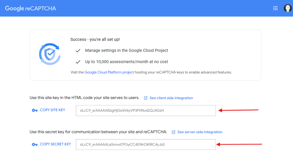 Click Submit to register your site