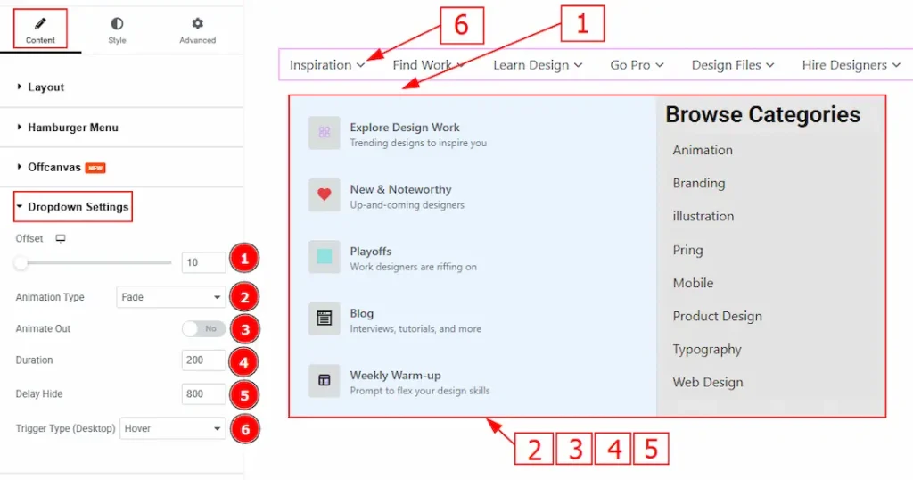 Dropdown Settings Section