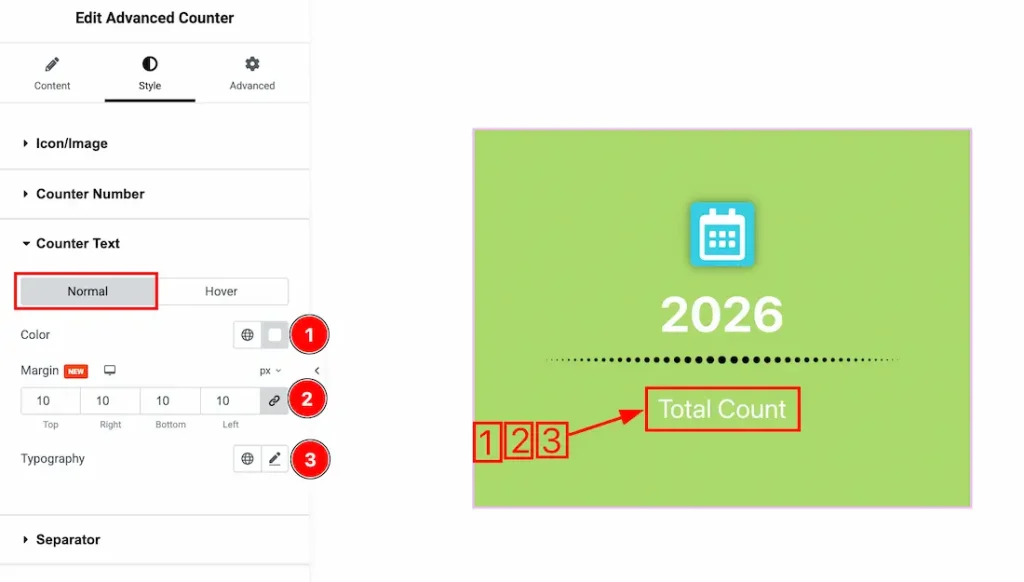 Counter Text Section