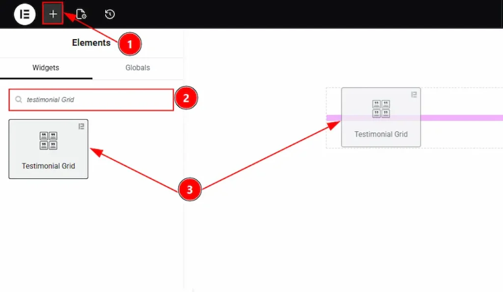 Inserting the Testimonial Grid widget