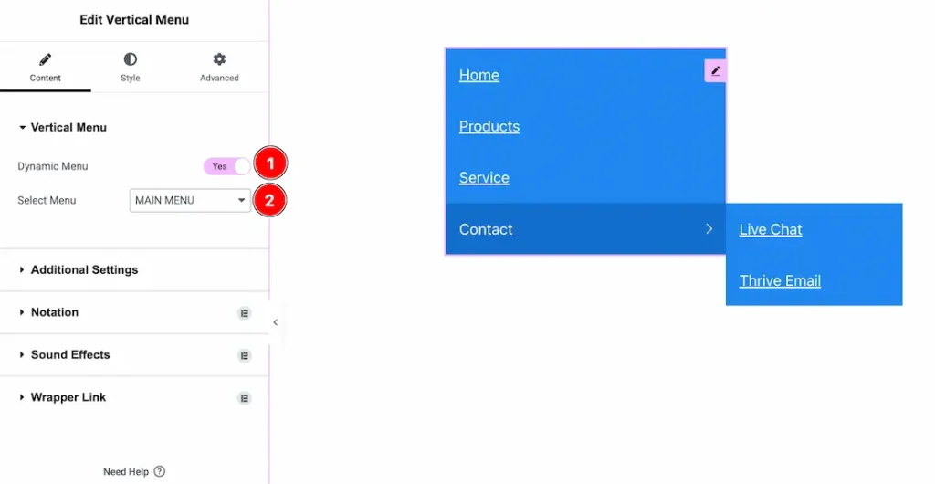 Vertical Menu Section