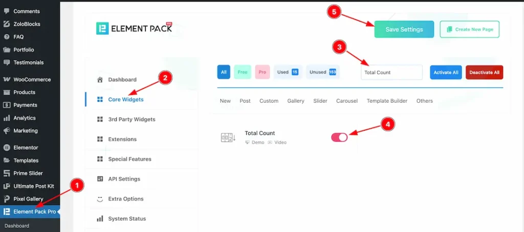 Enable The Total Count Widget