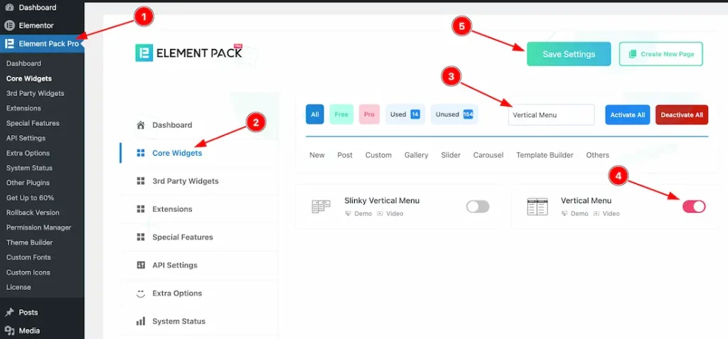Enable The Vertical Menu Widget