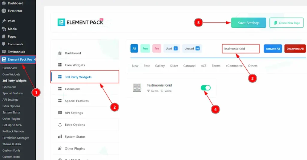 Enable the Testimonial Grid Widget