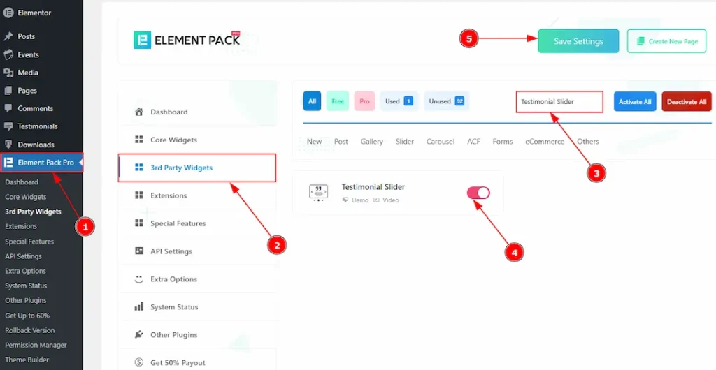 Enable the Testimonial Slider Widget
